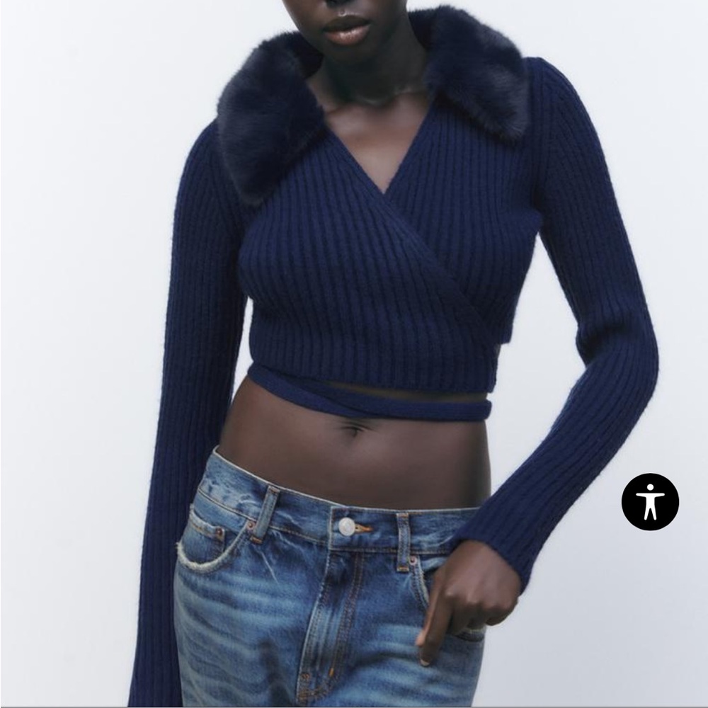 FAUX FUR LAPEL COLLAR KNIT CARDIGAN